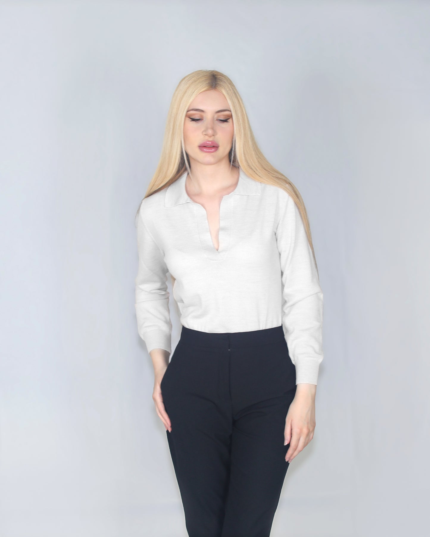 SB Couture Polo Buttonless Senza bottoni scollo a v, pura lana merino extrafine, made in italy, maglieria, maglia sartoriale, knitwear, Tollegno 1900