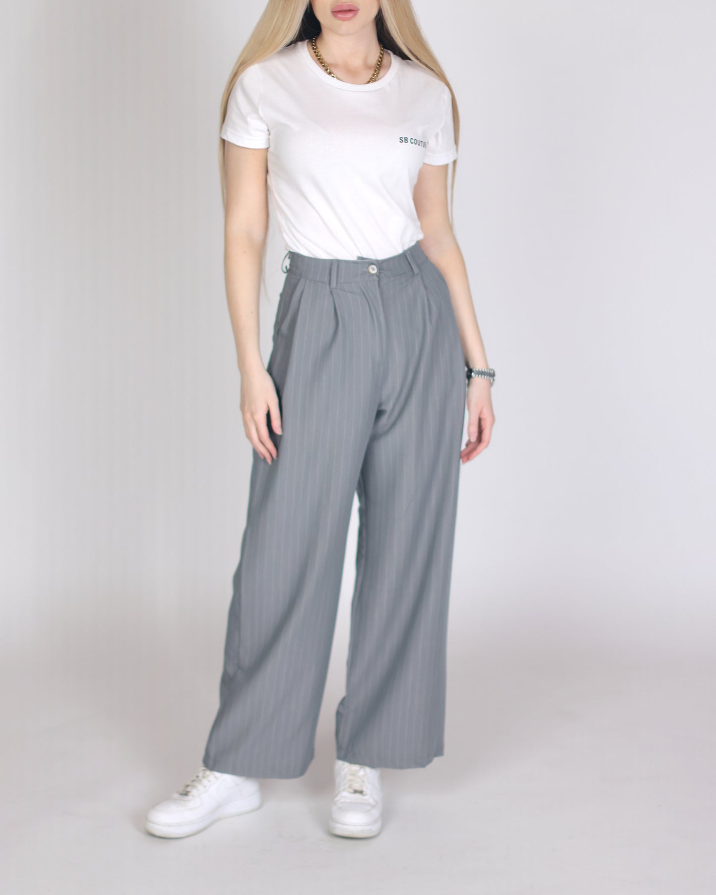 PANTALONI FULL LENGTH GESSATI grigio SB Couture