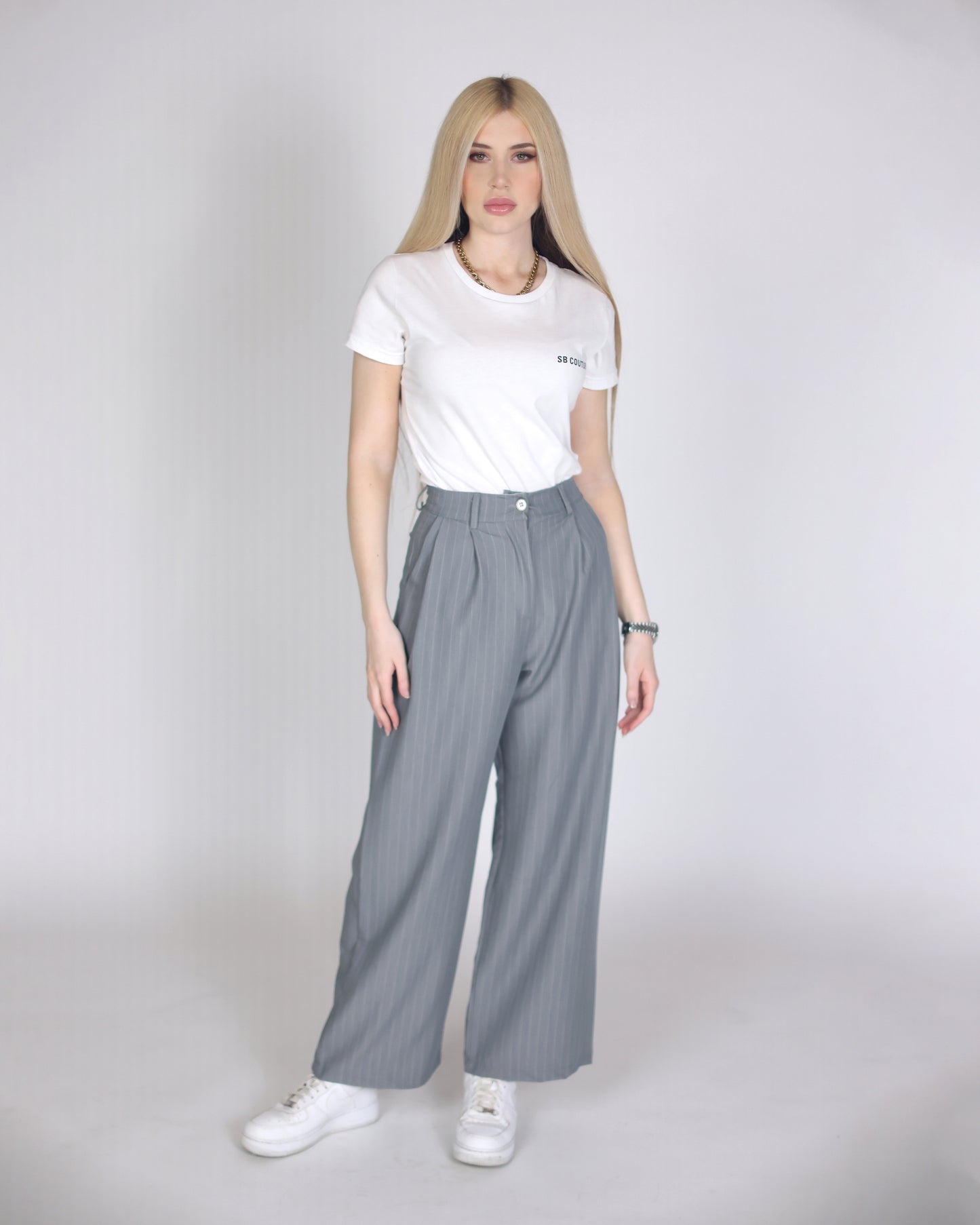 PANTALONI FULL LENGTH GESSATI grigio SB Couture