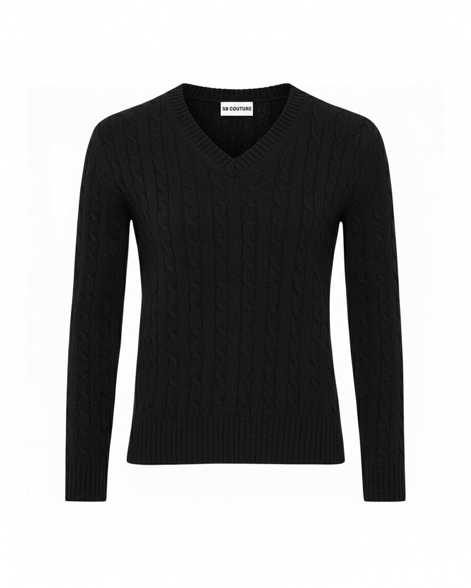 Maglia Cortina Pullover Scollo a V Trecce SB Couture Lana Seta Cashmere Knitwear Maglieria Made In Italy 