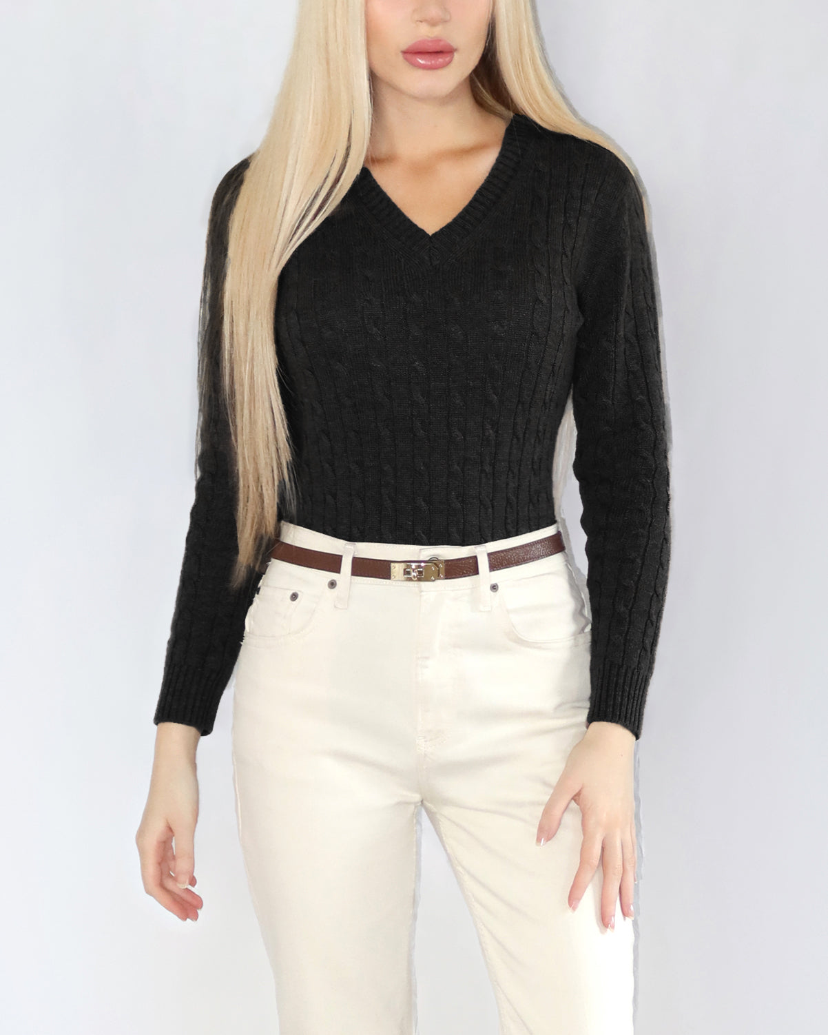 Maglia Cortina Pullover Scollo a V Trecce SB Couture Lana Seta Cashmere Knitwear Maglieria Made In Italy 