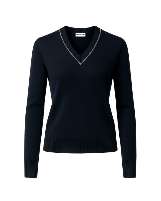 PULLOVER CON SCOLLO A V unisex SB Couture dettaglio argento