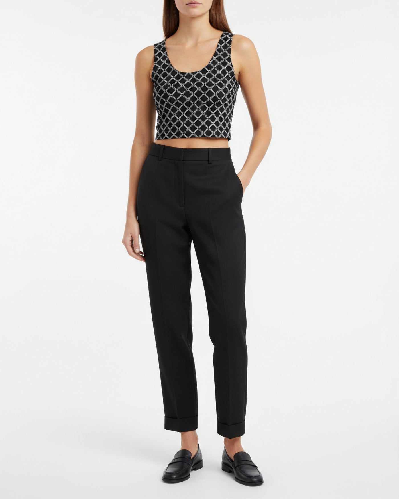SB Couture MONOGRAM CROP TANK - Black (Nero) - Top Corto stampa all over pattern