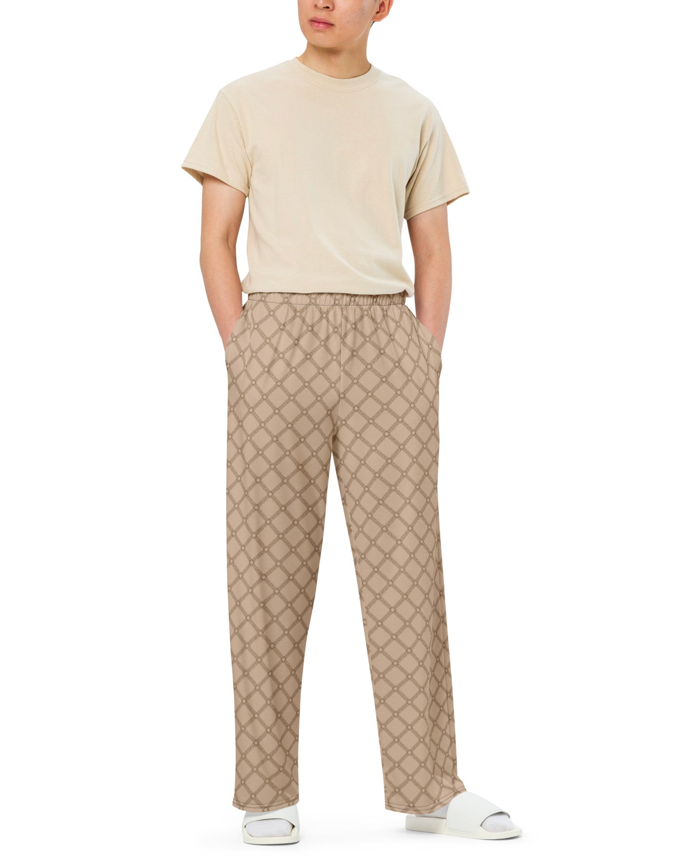 SB Couture MONOGRAM WIDE LEG PANTS - Beige - unisex pantaloni lunghi stampa all over pattern