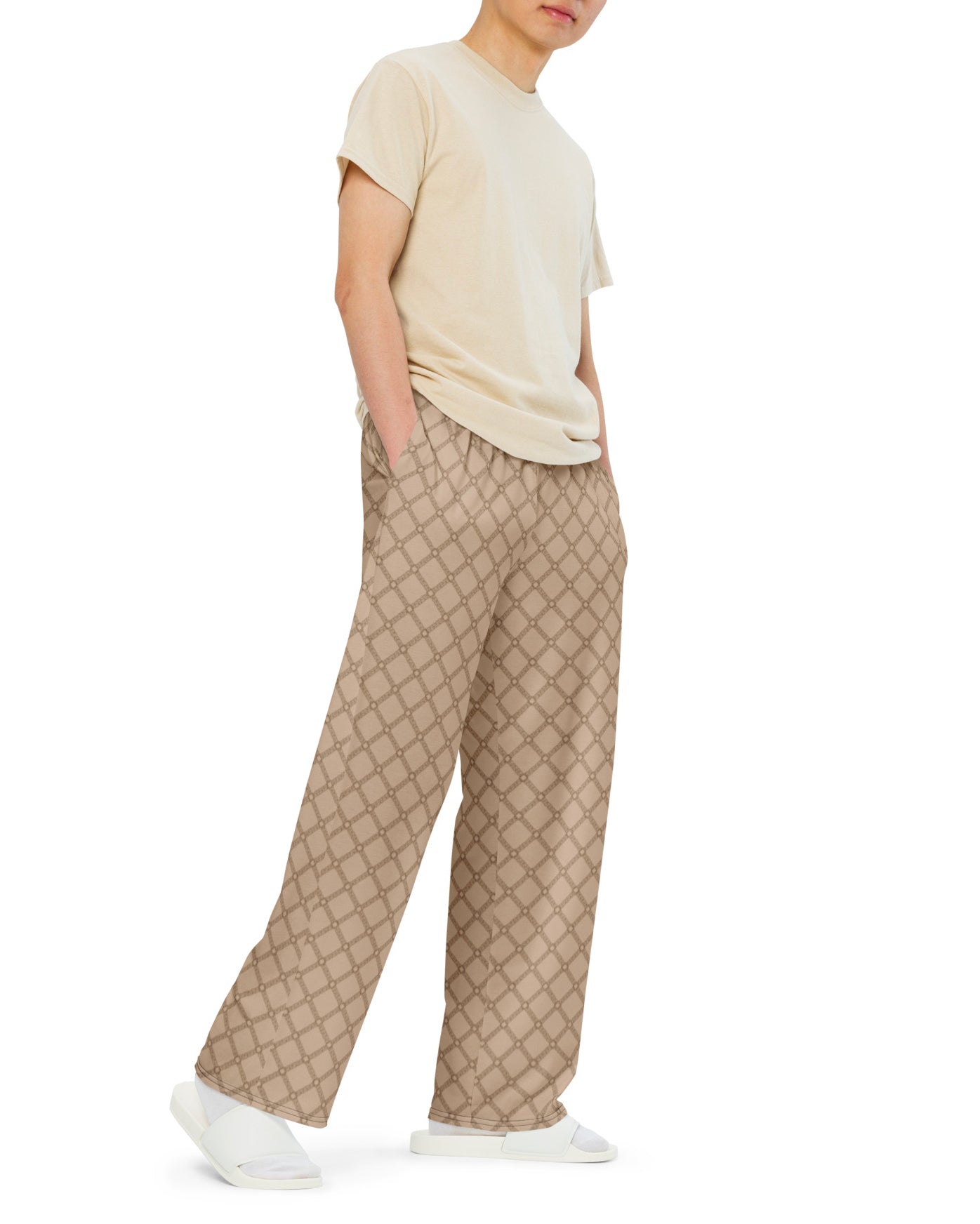 SB Couture MONOGRAM WIDE LEG PANTS - Beige - unisex pantaloni lunghi stampa all over pattern