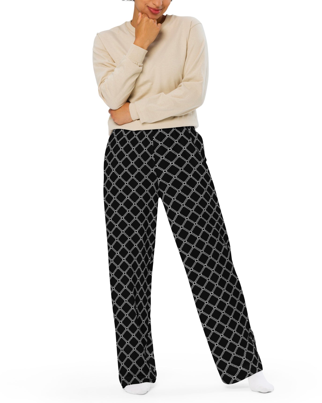 SB Couture MONOGRAM WIDE LEG PANTS - Black (Nero) - unisex pantaloni lunghi stampa all over pattern