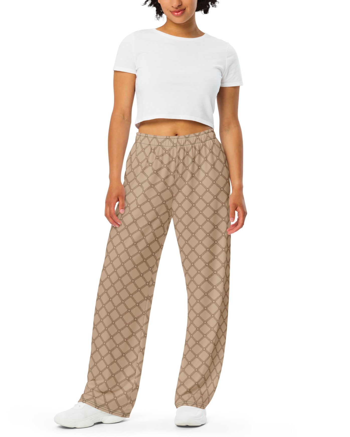 SB Couture MONOGRAM WIDE LEG PANTS - Beige - unisex pantaloni lunghi stampa all over pattern