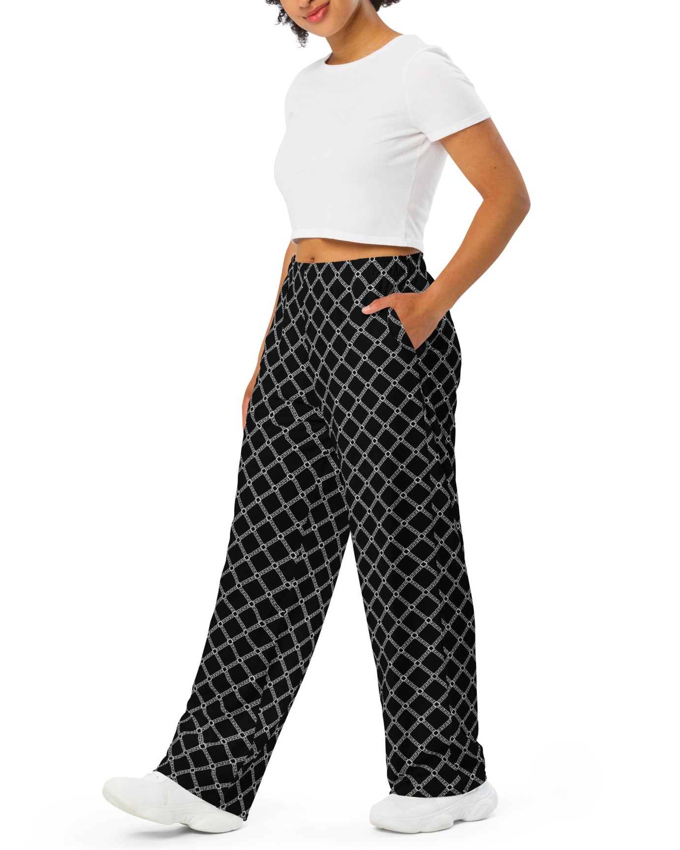 SB Couture MONOGRAM WIDE LEG PANTS - Black (Nero) - unisex pantaloni lunghi stampa all over pattern