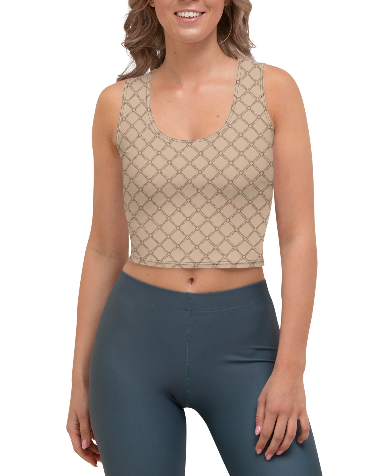 SB Couture MONOGRAM CROP TANK - Beige - Top Corto stampa all over pattern