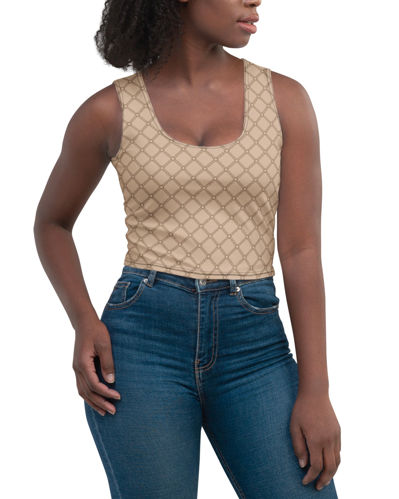 SB Couture MONOGRAM CROP TANK - Beige - Top Corto stampa all over pattern