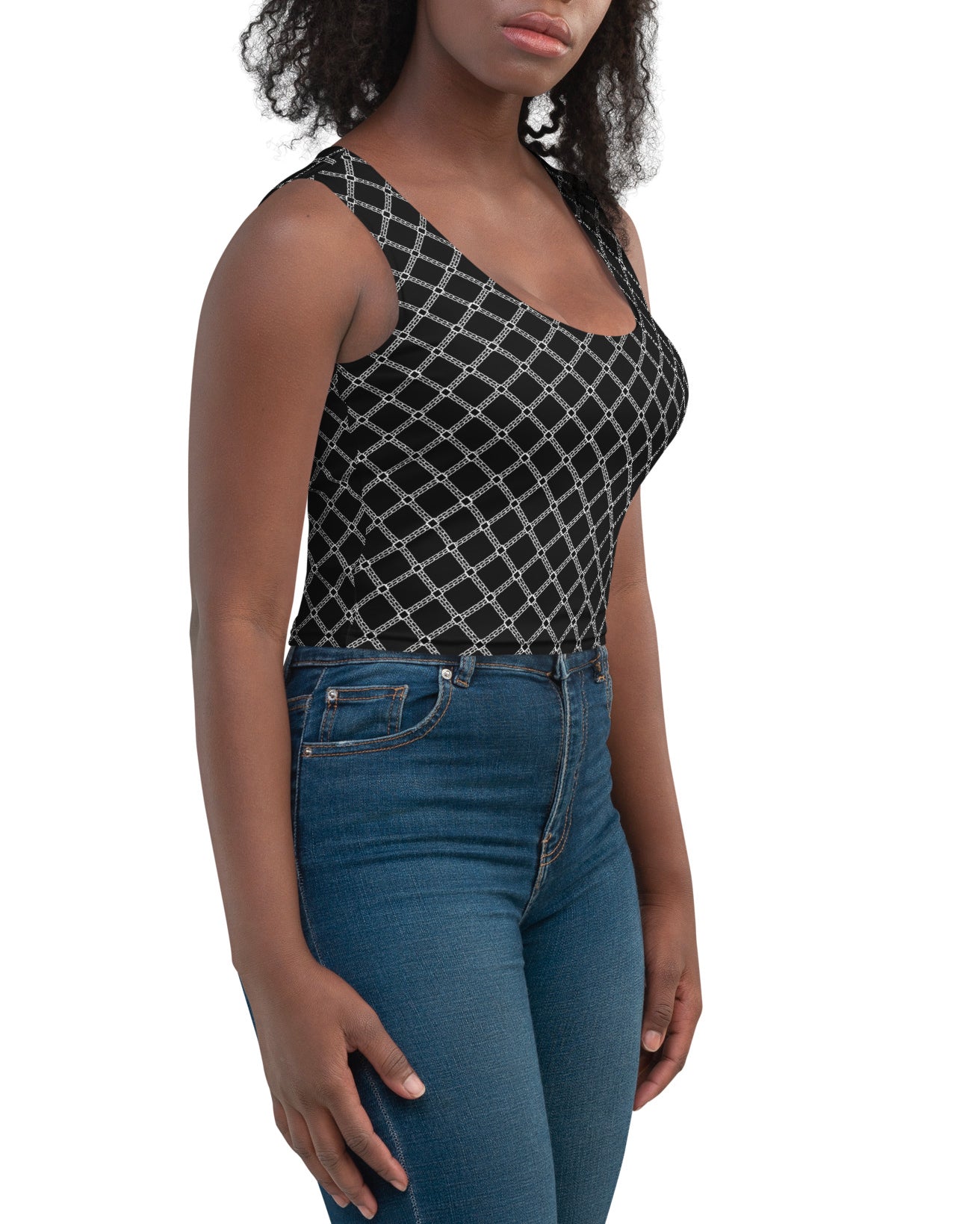 SB Couture MONOGRAM CROP TANK - Black (Nero) - Top Corto stampa all over pattern