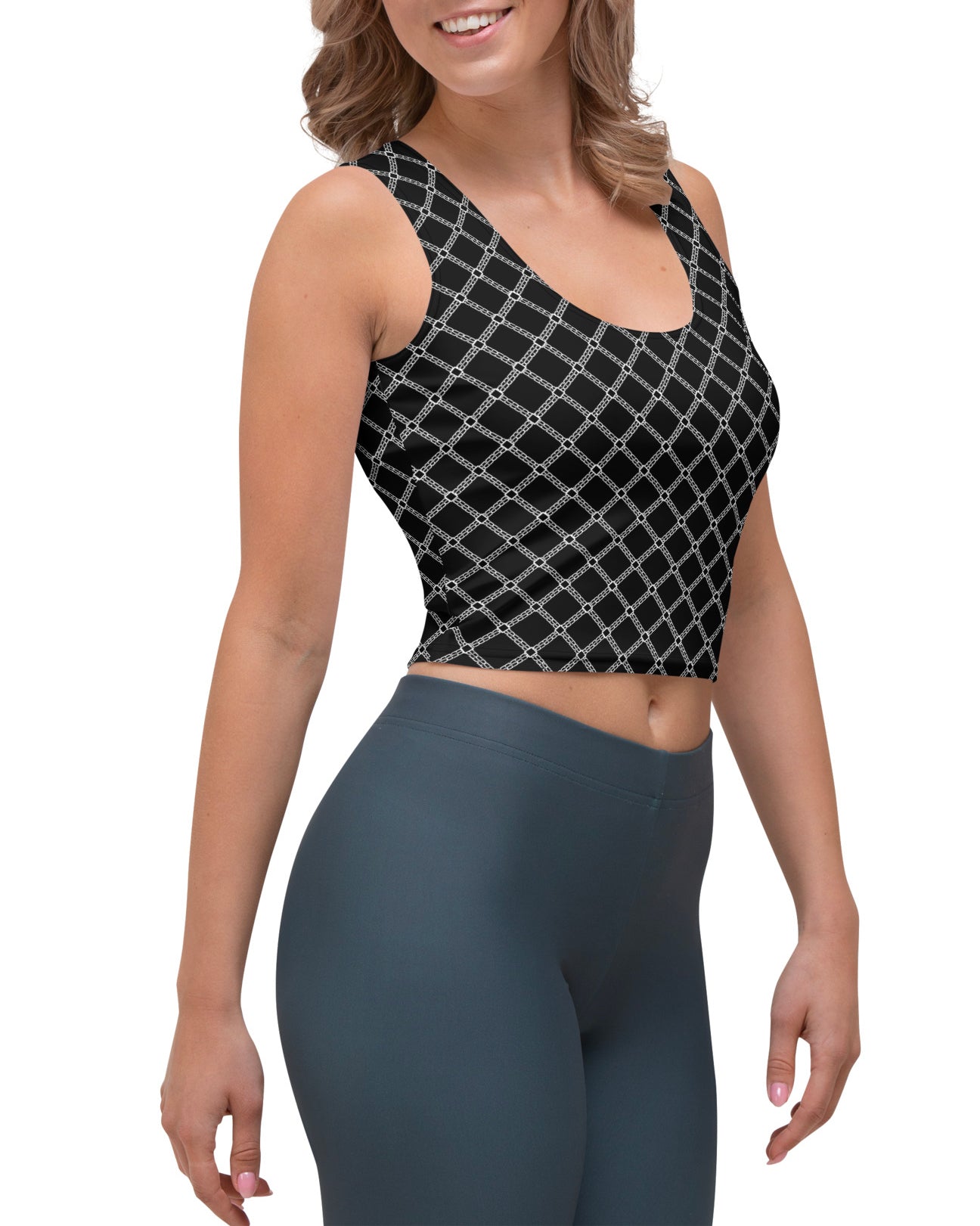 SB Couture MONOGRAM CROP TANK - Black (Nero) - Top Corto stampa all over pattern