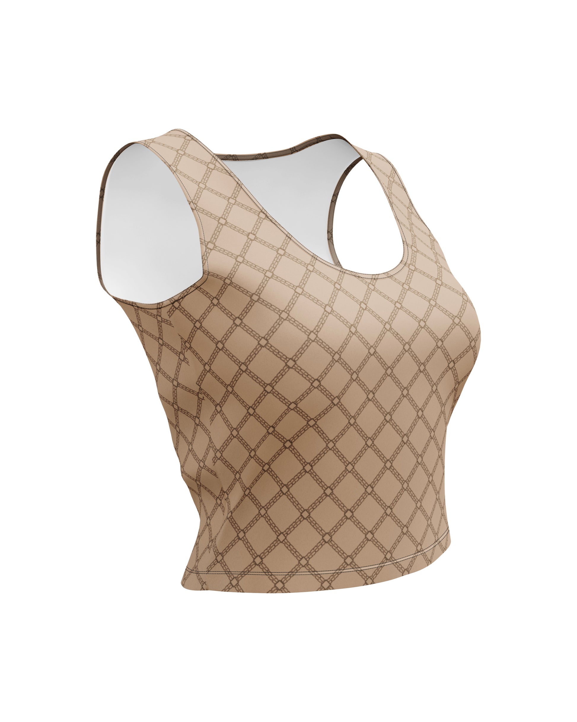 SB Couture MONOGRAM CROP TANK - Beige - Top Corto stampa all over pattern