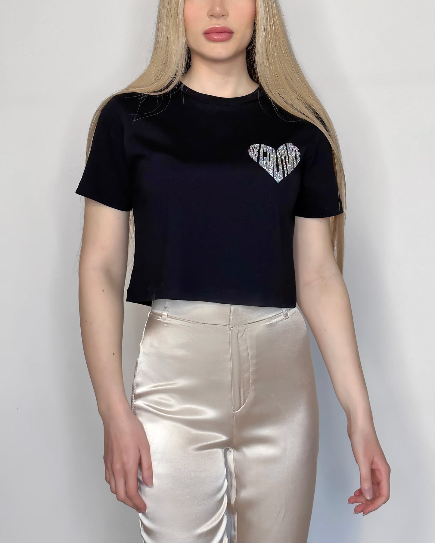 t-shirt love cropped nero