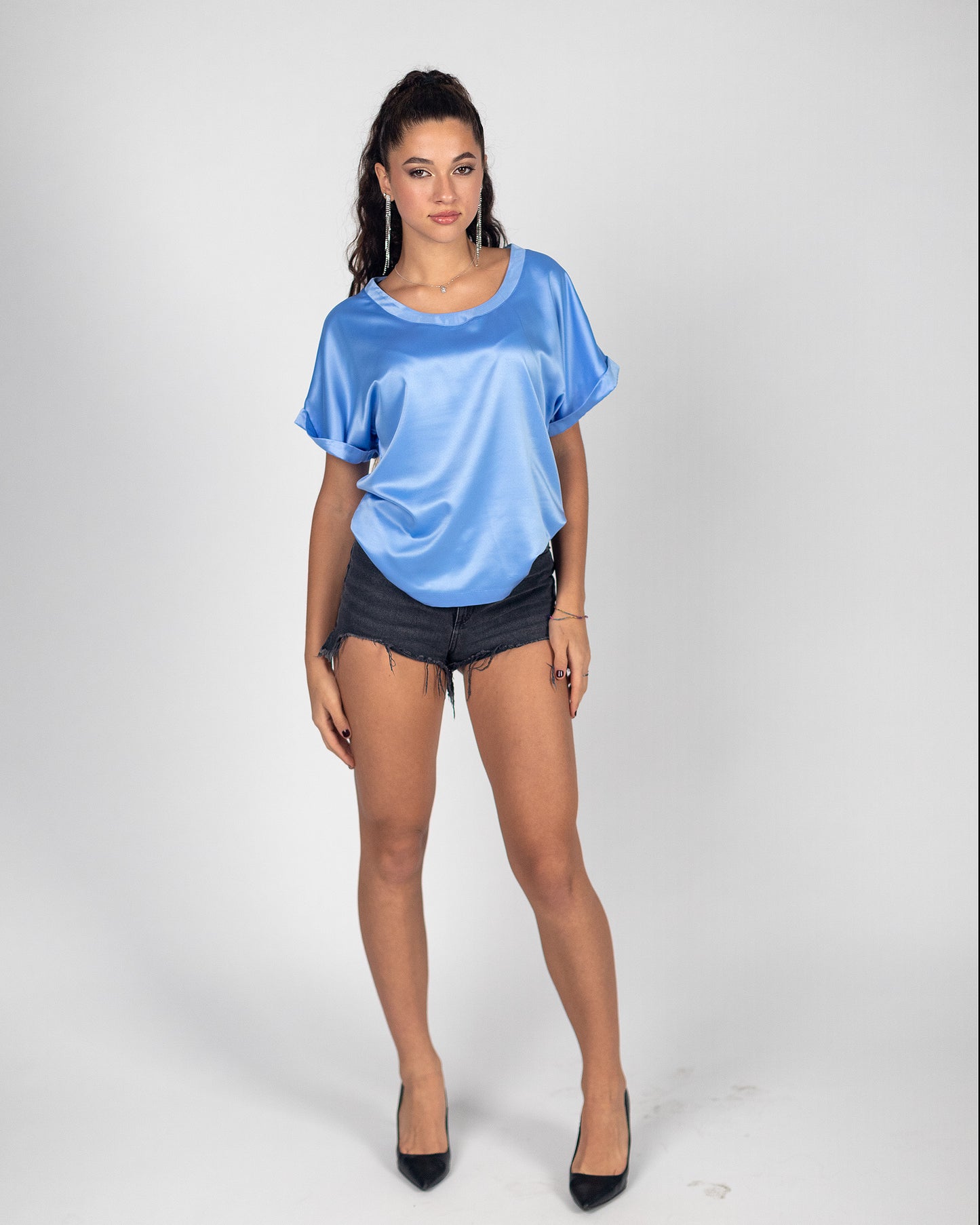 T-shirt azzurra di seta made in Italy SB Couture