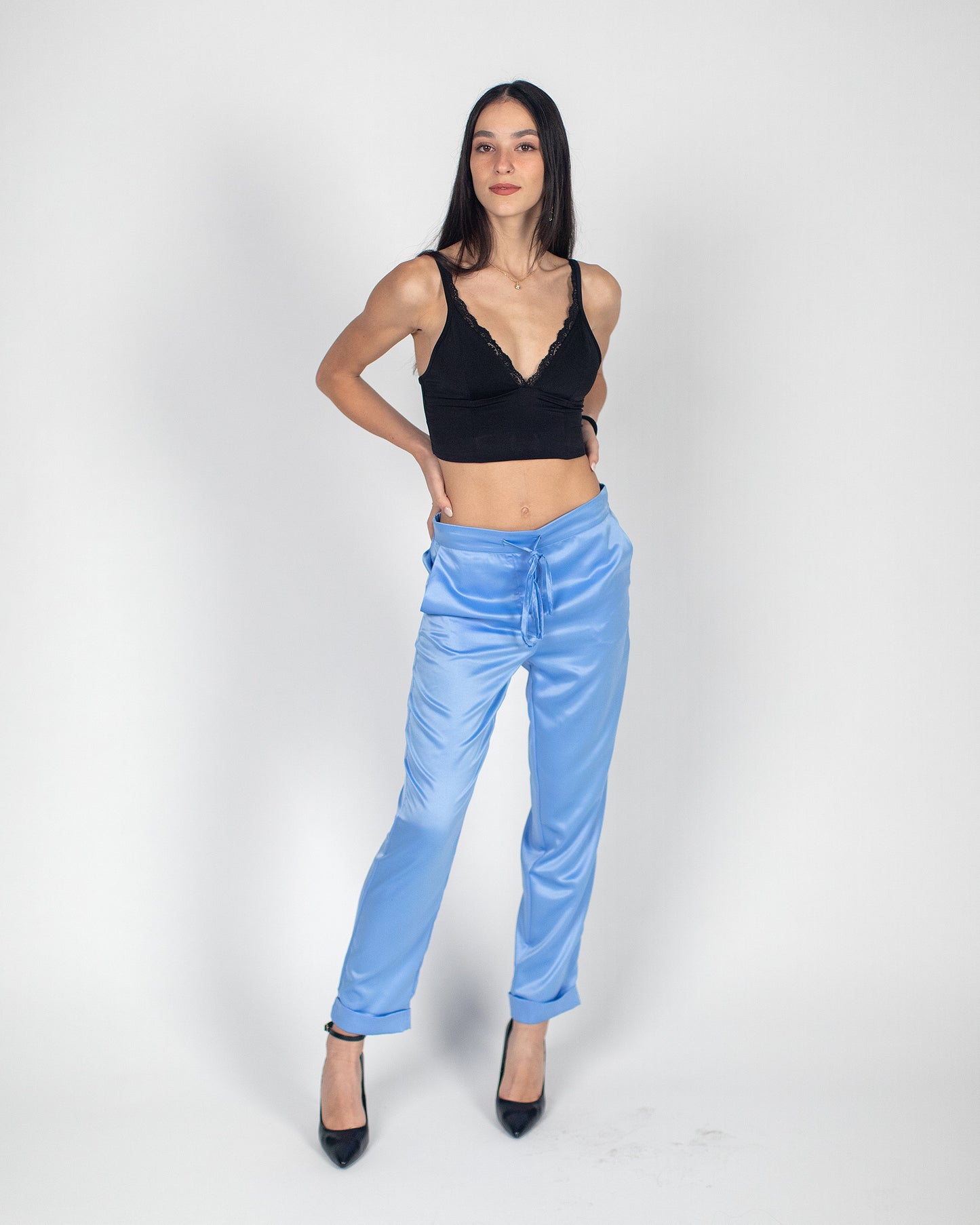 Pantalone azzurro di seta made in Italy SB Couture