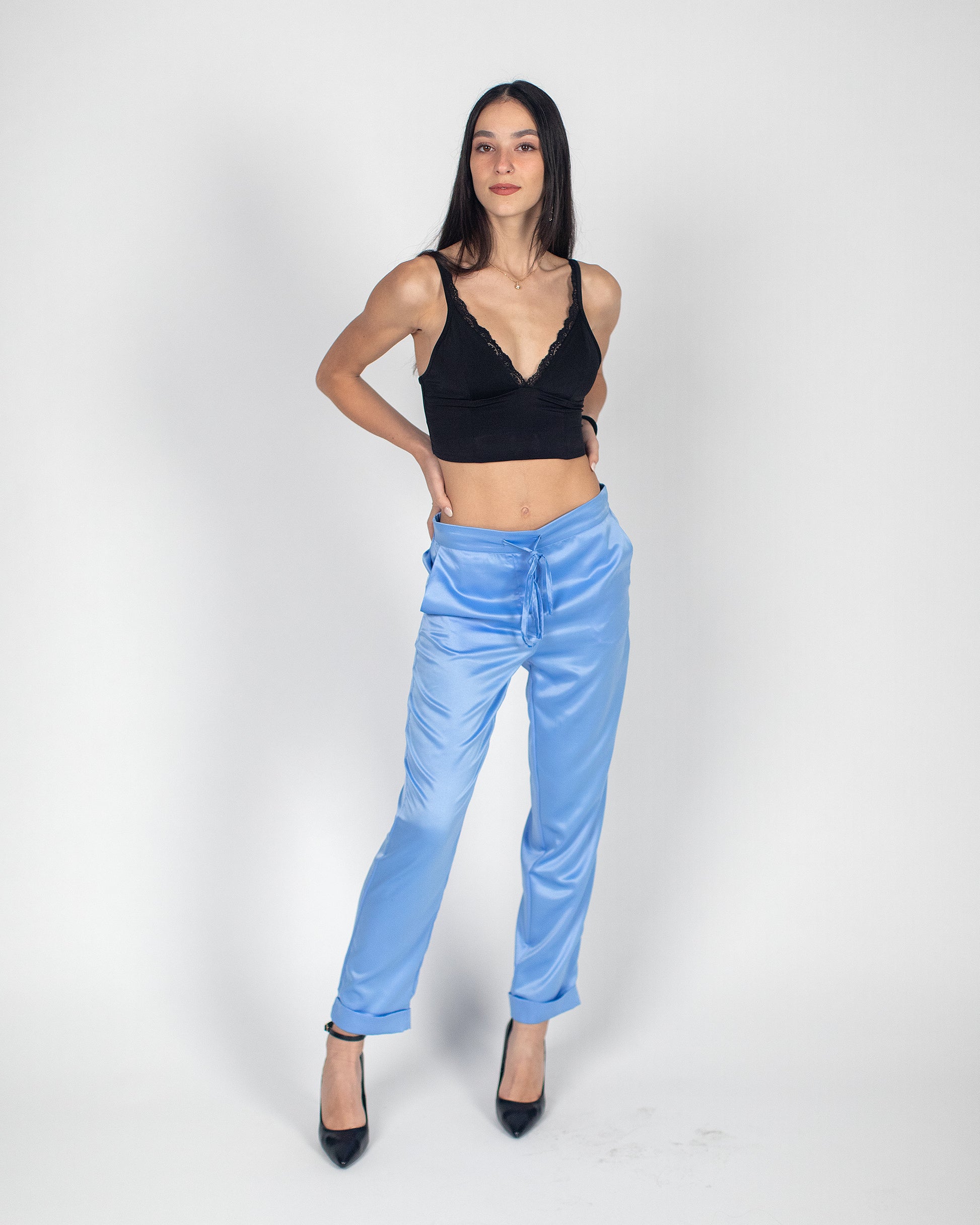 Pantalone azzurro di seta made in Italy SB Couture