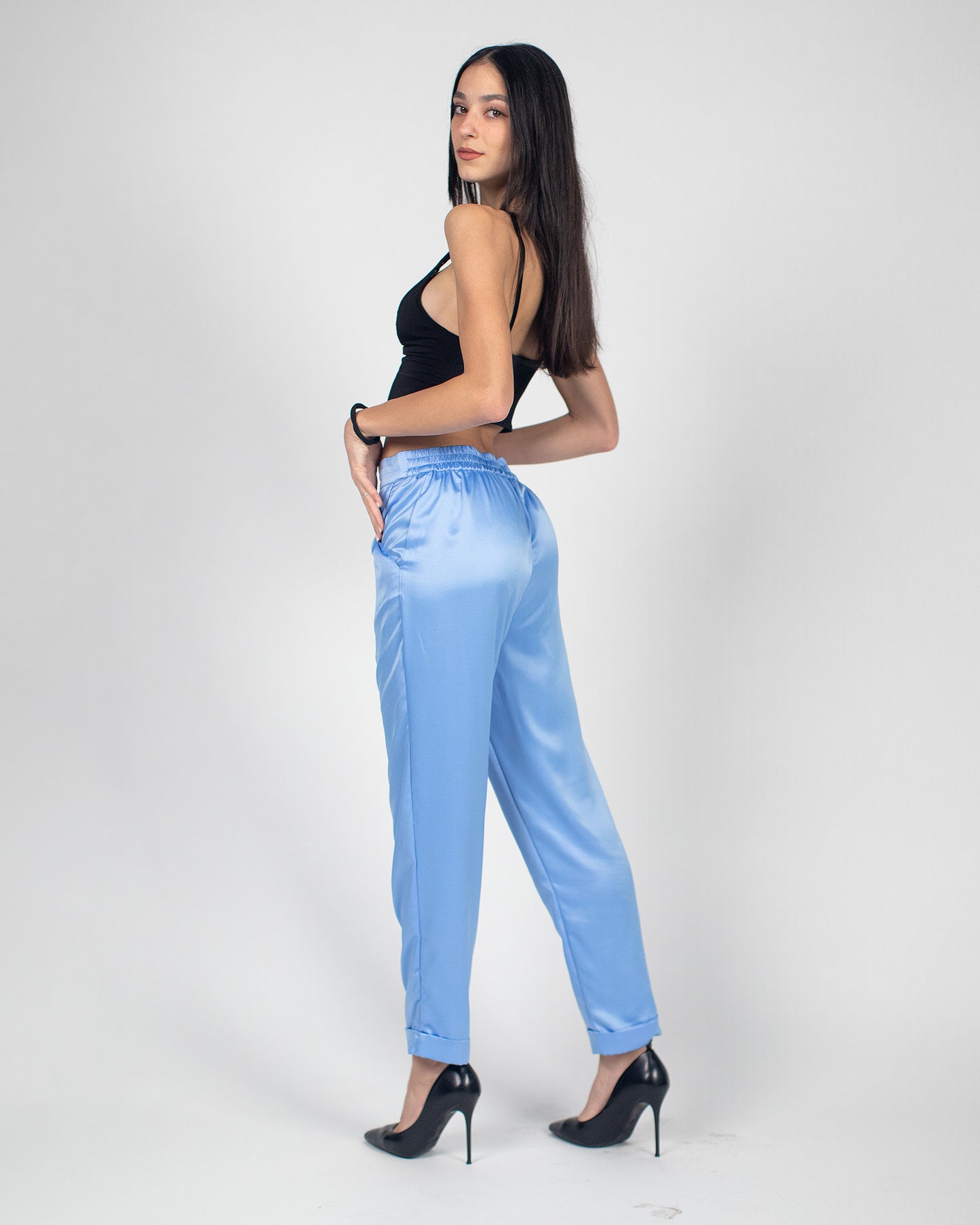 Pantalone azzurro di seta made in Italy SB Couture