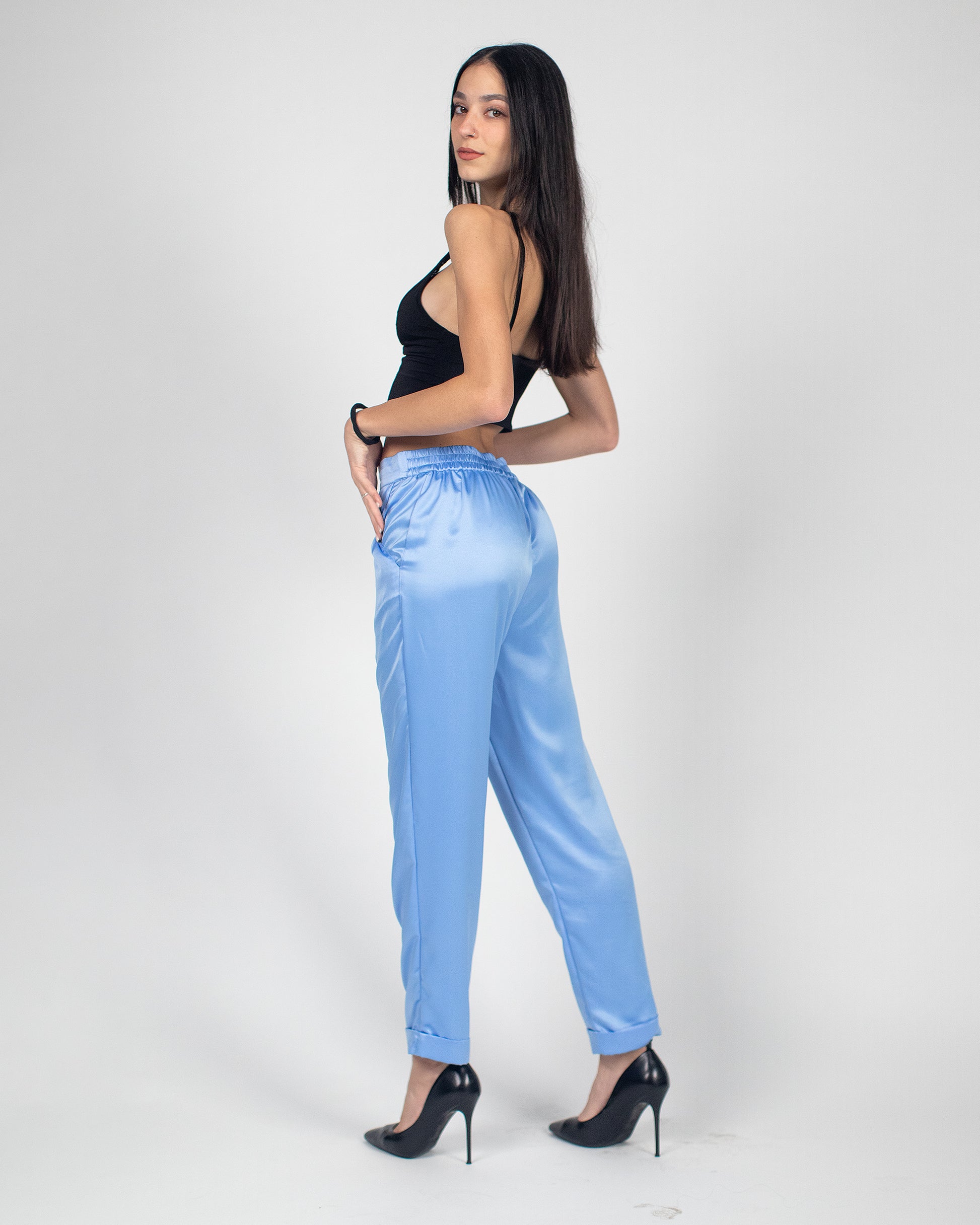 Pantalone azzurro di seta made in Italy SB Couture