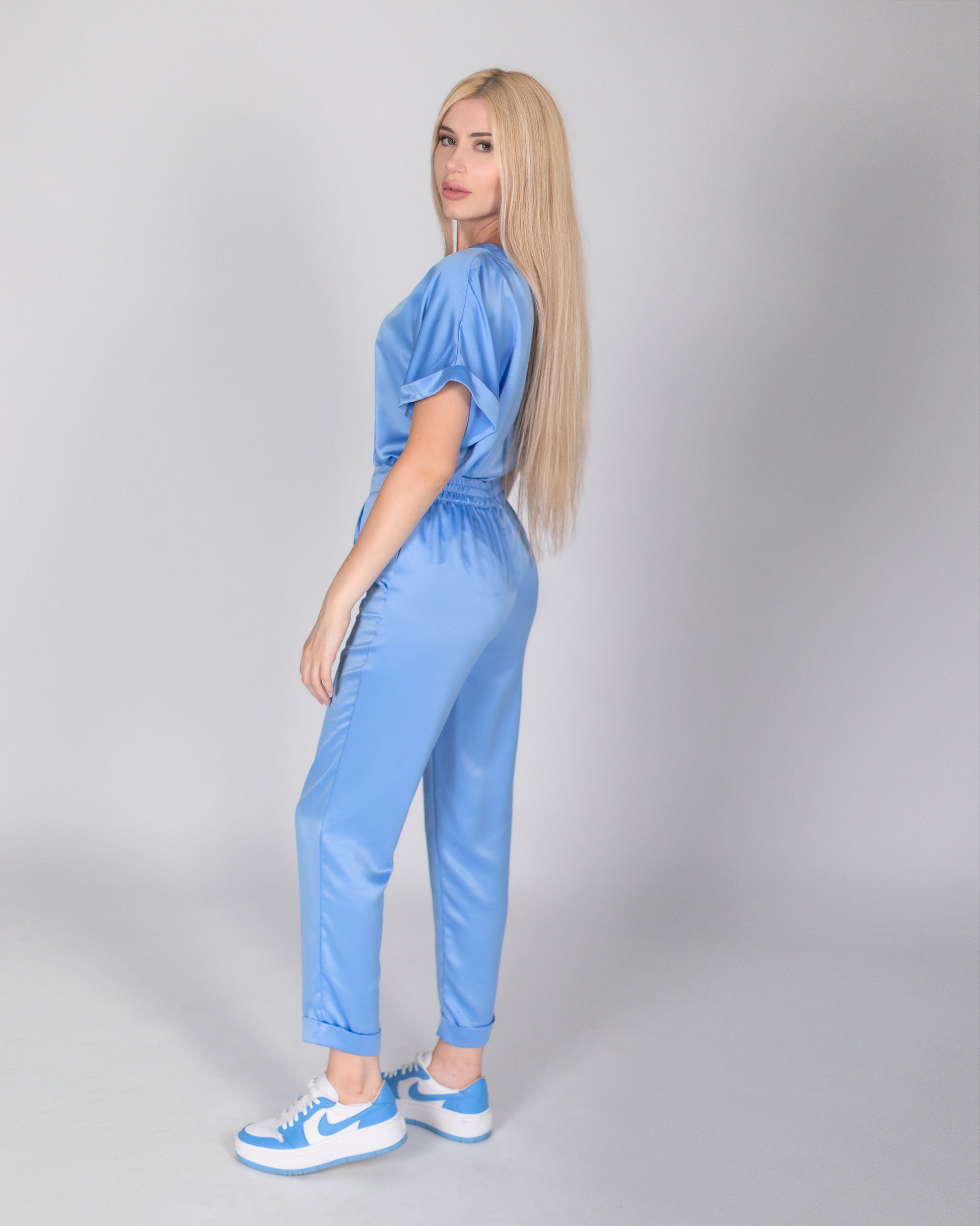 Pantalone azzurro di seta made in Italy SB Couture