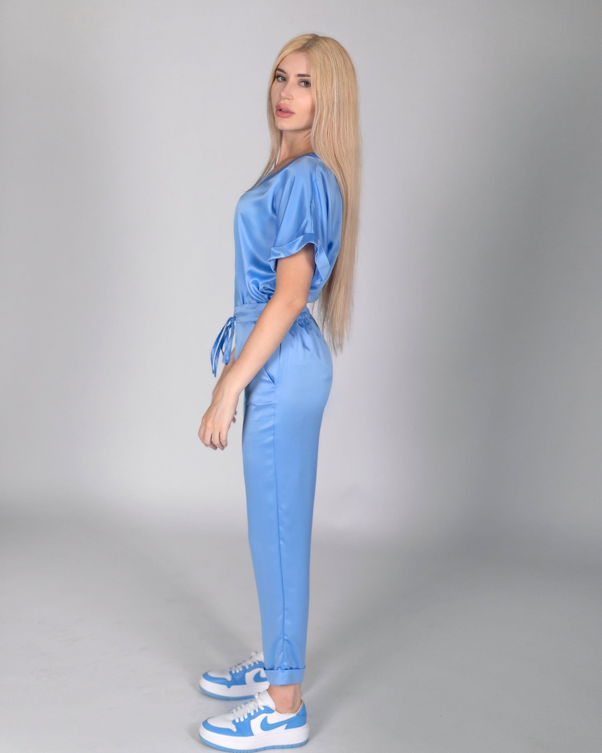 Pantalone azzurro di seta made in Italy SB Couture